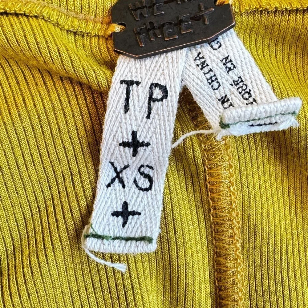Free People Just My Type Surplice Top Faux Wrap Mustard Yellow Long OVERSIZED XS